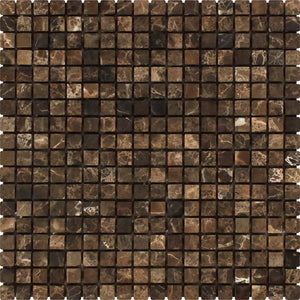 5/8 x 5/8 Tumbled Emperador Dark Marble Mosaic Tile.