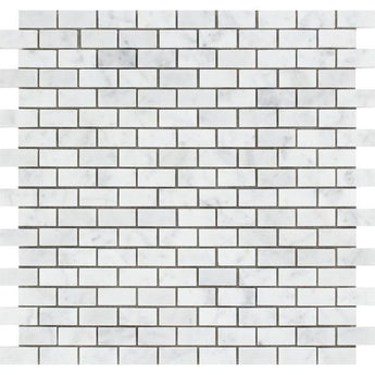 5/8 x 1 1/4 Polished Bianco Carrara Marble Baby Brick Mosaic Tile.