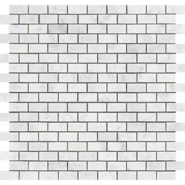 5/8 x 1 1/4 Polished Bianco Carrara Marble Baby Brick Mosaic Tile.