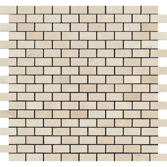 5/8 x 1 1/4 Polished Crema Marfil Marble Baby Brick Mosaic Tile.