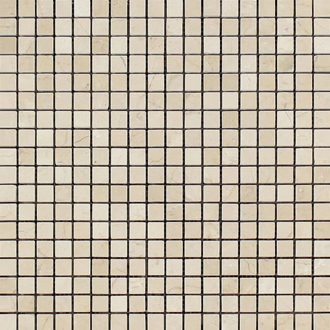 5/8 x 5/8 Polished Crema Marfil Marble Mosaic Tile.