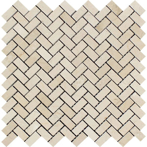 5/8 x 1 1/4 Polished Crema Marfil Marble Herringbone Mosaic Tile.