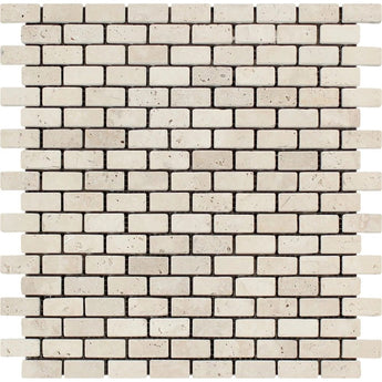 5/8 x 1 1/4 Tumbled Ivory Travertine Baby Brick Mosaic Tile.