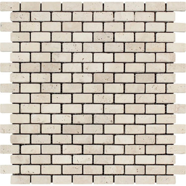 5/8 x 1 1/4 Tumbled Ivory Travertine Baby Brick Mosaic Tile.