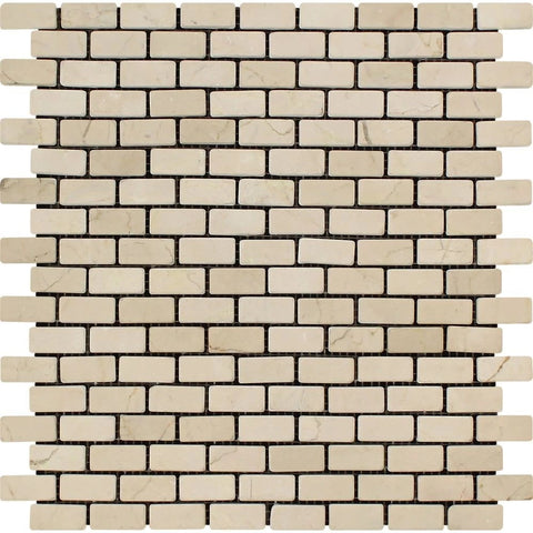 5/8 x 1 1/4 Tumbled Crema Marfil Marble Baby Brick Mosaic Tile.