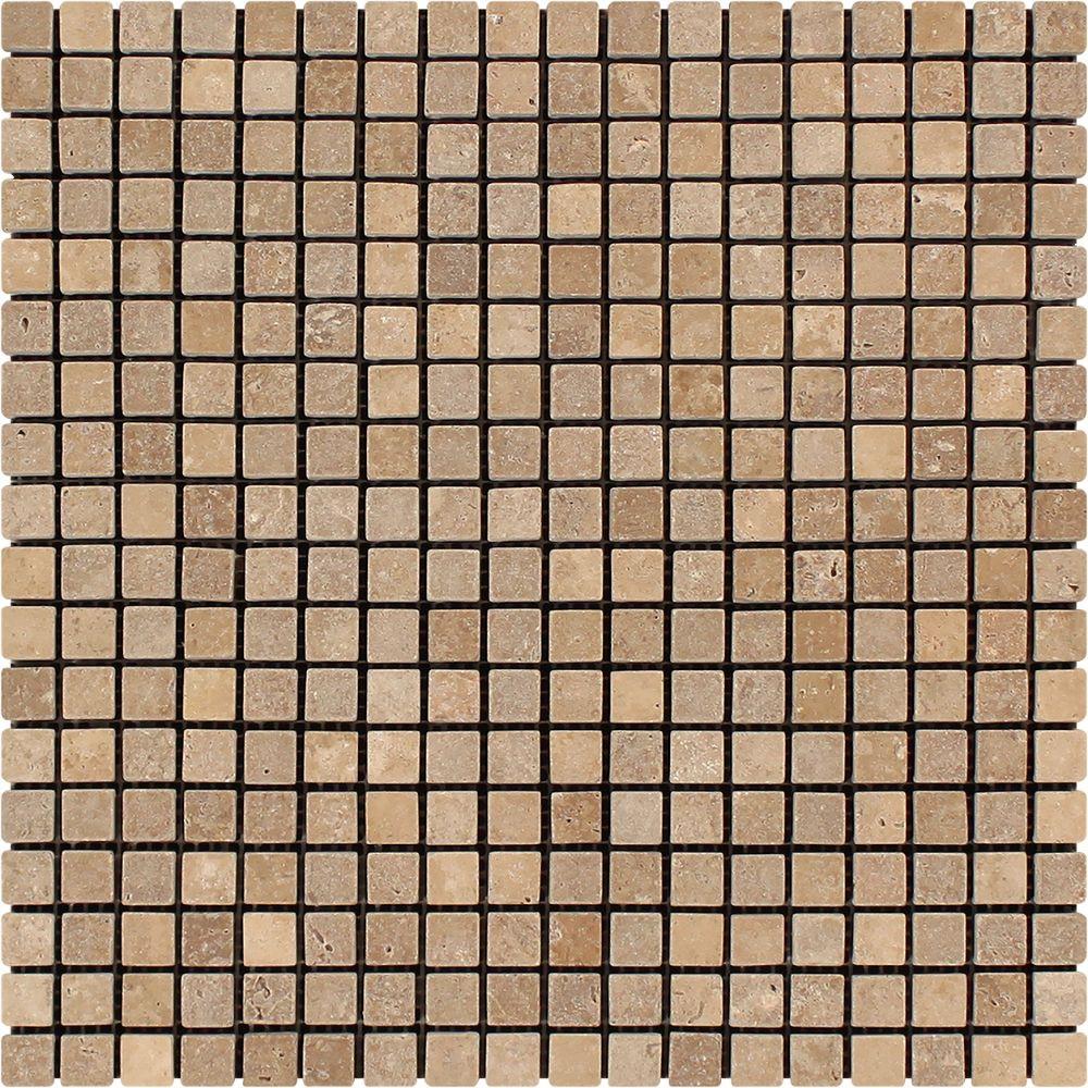 5/8 x 5/8 Tumbled Noce Travertine Mosaic Tile.