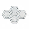 5 x 5 Honed Bianco Carrara Marble Hexagon Mosaic Tile (w/ Blue-Gray).