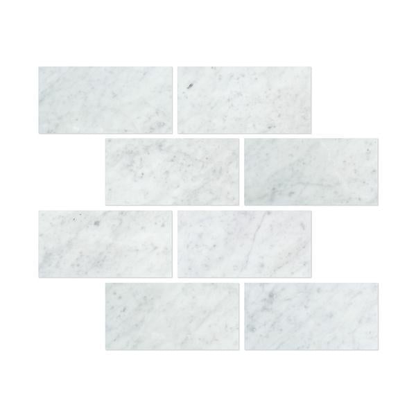 6 x 12 Honed Bianco Carrara Marble Tile.