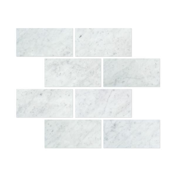 6 x 12 Polished Bianco Carrara Marble Tile.