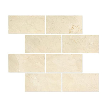 6 x 12 Polished Crema Marfil Marble Tile.