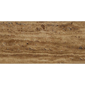 6 x 12 Unfilled Brushed Noce Exotic (Vein-Cut) Travertine Tile.