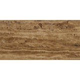 6 x 12 Unfilled Brushed Noce Exotic (Vein-Cut) Travertine Tile.
