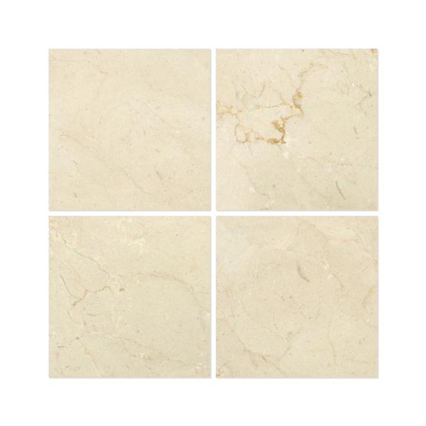 6 x 6 Polished Crema Marfil Marble Tile.