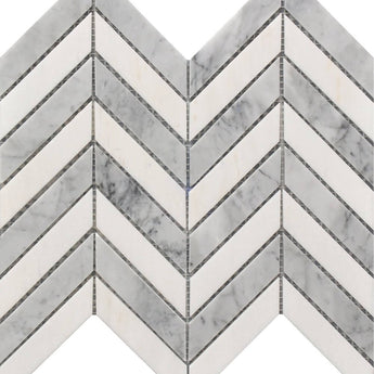 ROCKART CHEVRON WH & GR MARBLE MOS 11X12.