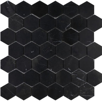 Hexagon Marquina 2 x 2 Honed 12 x 12 Mosaic Tile.