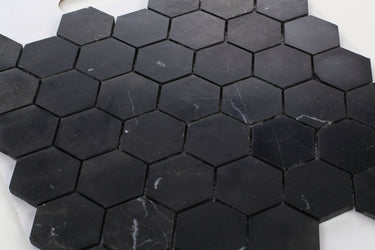 Hexagon Marquina 2 x 2 Honed 12 x 12 Mosaic Tile.