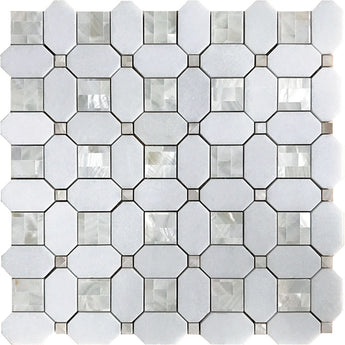ALASKA ALASKAN PEARL Thassos/Shell Mosaic Tile.