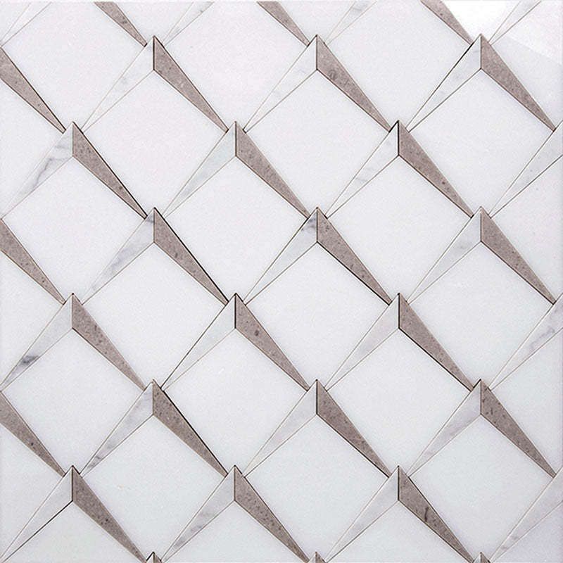 WATERJET ANGOLO 1 Paper white/ Bianco Carrara/Eastern Beige Mosaic Tile.