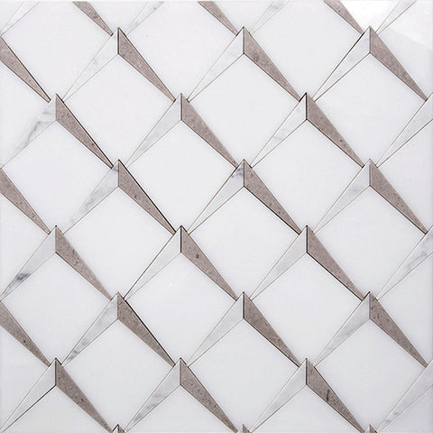 WATERJET ANGOLO 1 Paper white/ Bianco Carrara/Eastern Beige Mosaic Tile.