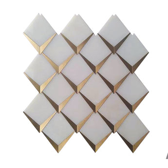 WATERJET ANGOLO 3 Paper white/ Brass Mosaic Tile.