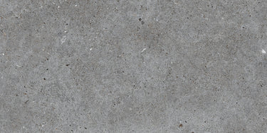 Roca STONE BASEL GRAFITO 24x48-inch floor tile with a textured dark gray stone appearance, laid on a floor.