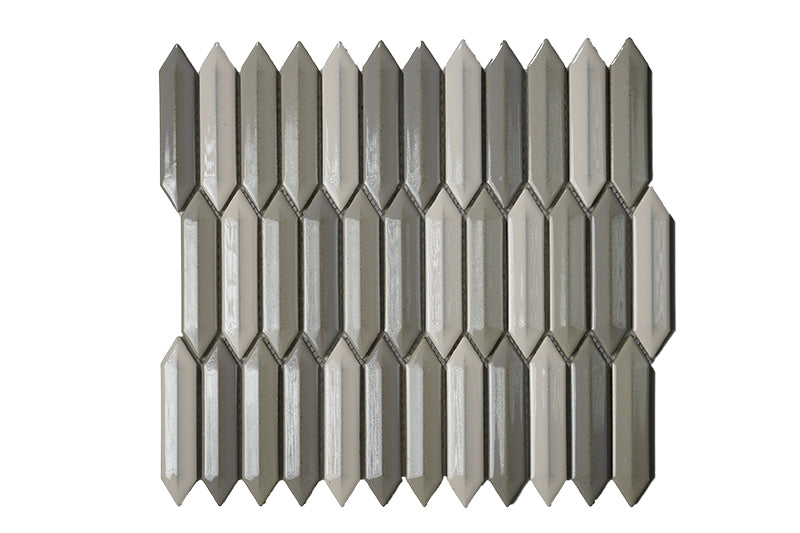 CC Mosaics +MIXED WHITE, TENDER GRAY & TAUPE 3D PICKET Decorative Porcelain Mosaic Tile.