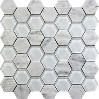 BALI MANTRA CARRARA Bianco Carrara/ Glass Mosaic Tile.