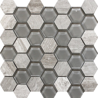 BALI MANTRA WOODEN GRAY Wooden Gray / Glass Mosaic Tile.