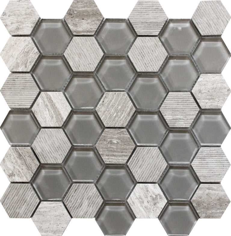 BALI MANTRA WOODEN GRAY Wooden Gray / Glass Mosaic Tile.