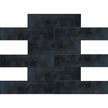 GALAXY DENIM glass mosaic tile by MosaicBros.com showing a close-up of blue denim-inspired glass tiles arranged in a mosaic pattern.