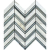Calacatta Gold Polished Marble Large Chevron Mosaic Tile w/ Blue-Gray Strips - MosaicBros.com