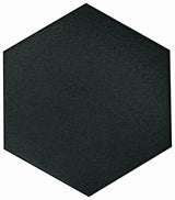 Black solid hexagon floor tile by Roca, 8x9 inches, featuring a sleek, modern design for stylish interior flooring.