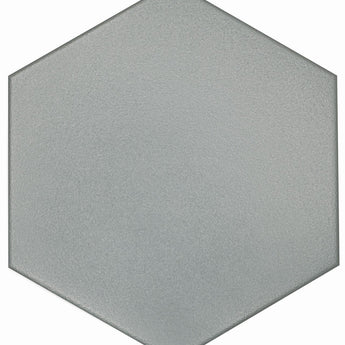 Gray solid hexagon floor tile by Roca, 8x9 inches, showcasing a modern mosaic design perfect for contemporary interiors.