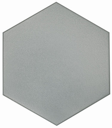Gray solid hexagon floor tile by Roca, 8x9 inches, showcasing a modern mosaic design perfect for contemporary interiors.