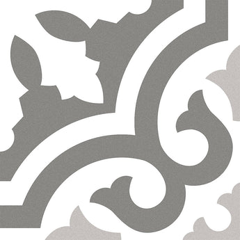 Roca Havana Jazz 8x8 cement floor tile with a textured, neutral gray finish, showcasing a modern geometric design.