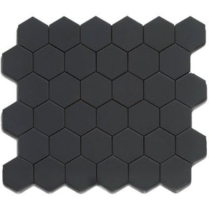 2x2 Black Hexagon Porcelain Mosaic Tile.