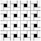 CC MOSAICS 12X12 PINWHEEL Porcelain Mosaic Tile With Black Dot.