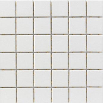 White porcelain floor tile by Roca, 12x12 inch mosaic with a sleek, glossy surface for modern interior design.