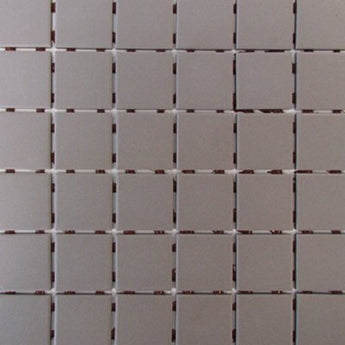 Taupe porcelain mosaic floor tile by Roca, 12x12 inch size, showing a detailed close-up of the ceramic tile surface.