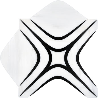 WATERJET CHELSEA WHITE Dolomite, Eastern Black Mosaic Tile.