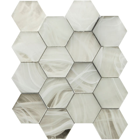 CLOUD 9 SILVER WHITE HEX glass Mosaic Tile.