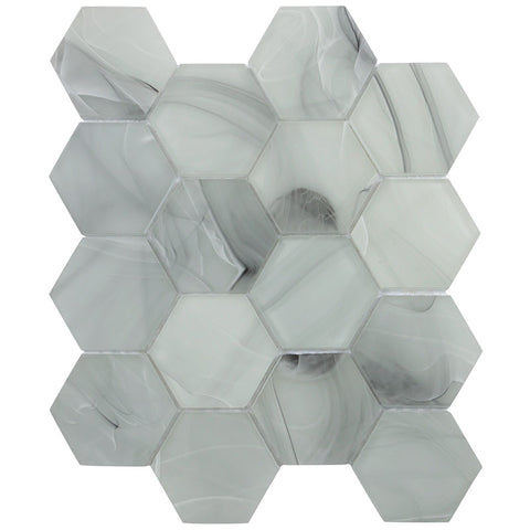 CLOUD 9 GRAY HEX glass Mosaic Tile.