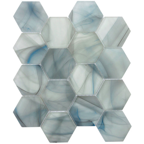 CLOUD 9 BLUE HEX glass Mosaic Tile.