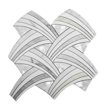 WATERJET COASTAL SURGE Calacatta Gold/Thassos/Shell Mosaic Tile.