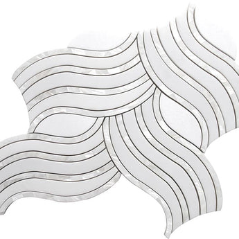 WATERJET Coastal Aigrette thassos, paper white , shell Mosaic Tile.