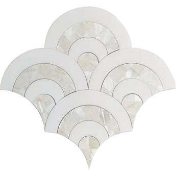 WATERJET COASTAL AMARIS Thassos, Shell Mosaic Tile.