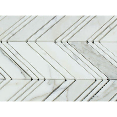 Calacatta Gold Polished Marble Large Chevron Mosaic Tile w/ Calacatta Gold Strips - MosaicBros.com