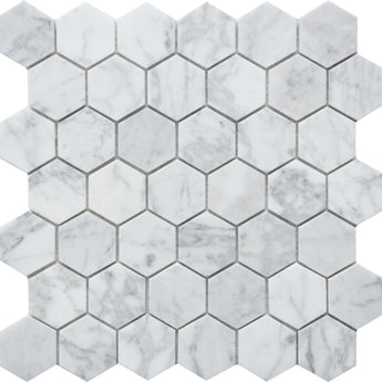 ROCKART CARRARA MARBLE 2X2 HEXAGON 12X12 MOSAIC.