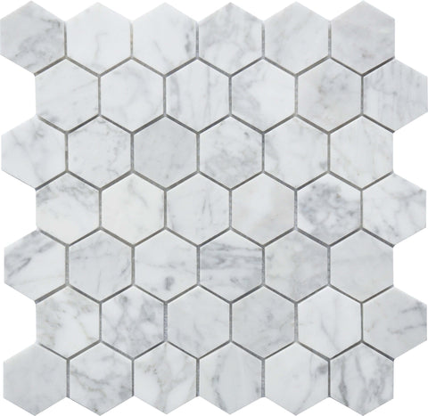 ROCKART CARRARA MARBLE 2X2 HEXAGON 12X12 MOSAIC.