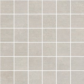 Gray mosaic tile MALLA DOWNTOWN MARENGO 12x12 by Roca, showing a close-up of textured square ceramic tiles.